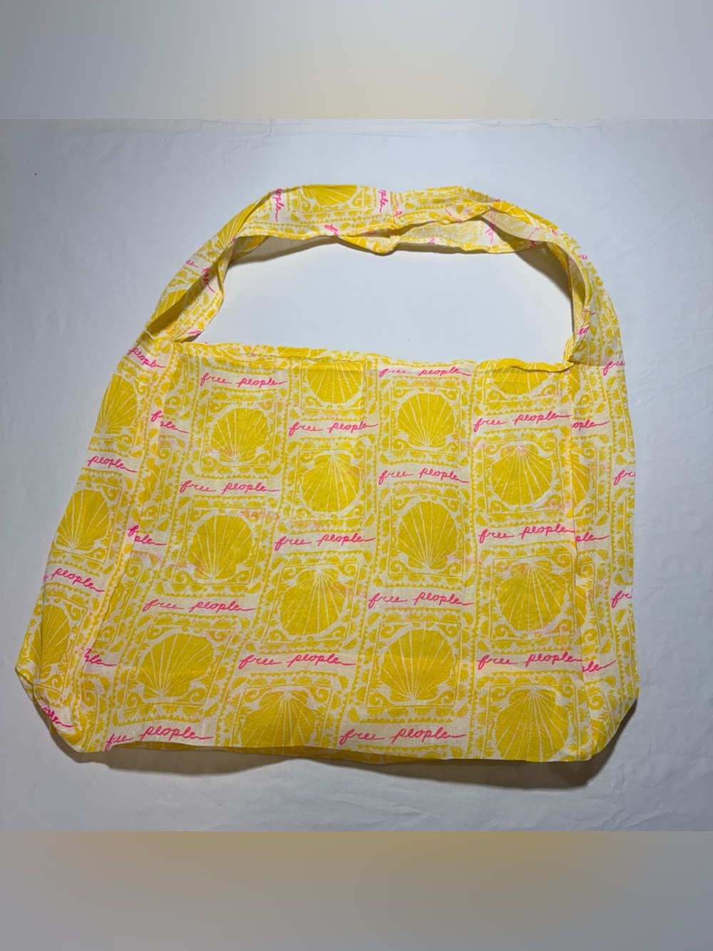 Free People Yellow & Pink Shell-Print Shoulder Tote